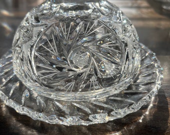 Eleanor American Cut vintage crystal round butter or cheese dish