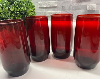Vintage Anchor Hocking royal ruby red 12 ounce tumblers/glasses -set of 4 Christmas holiday red glassware