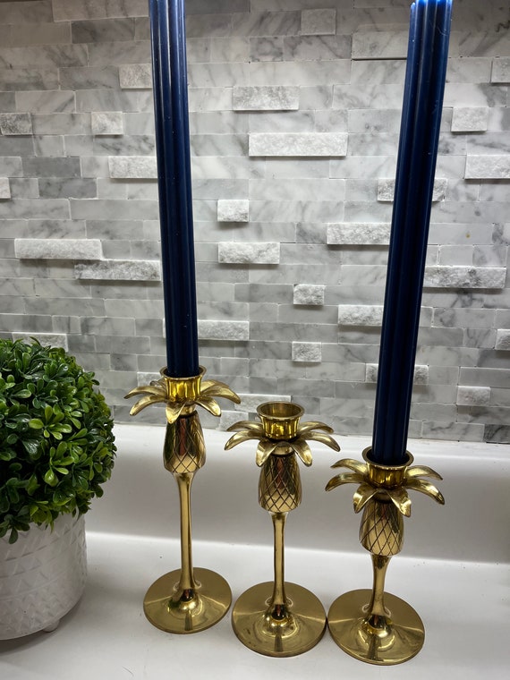 Set of Vintage 1970s Tiered Solid Brass Taper Candle Holders Set of Vintage 1970s Tiered Solid Brass Taper Candle Holders