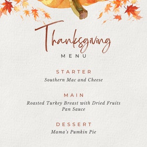 Editable Thanksgiving Menu Template - Digital Printable