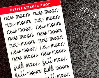 2024 Full Moon, New Moon Stickers | Handwritten Moon Phase Stickers For Planners