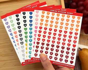 Date Heart Stickers Heart Planner Stickers Days of Monthly Calendar Daily Planner Weekly Planner Stickers Tiny Heart Stickers Functional