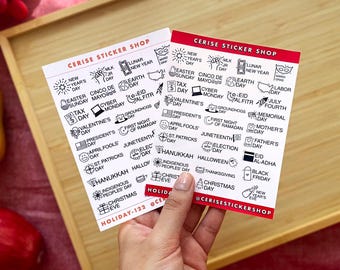 Holiday Planner Stickers | Minimal Holiday Calendar Stickers with Icons and Text | Planner & Bullet Journal