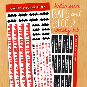 Halloween Weekly Kit: Blood & Bats | Cute Planner Stickers, Happy Planner, Erin Condren, 7x9 Size Planner, 1.5 Inch Wide, A5, Bullet Journal