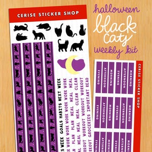 Halloween Weekly Kit: Black Cats | Cute Planner Stickers, Happy Planner, Erin Condren, 7x9 Size, 1.5 Inch Wide, A5, Bullet Journal