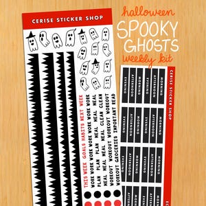 Halloween Weekly Kit: Spooky Ghosts | Cute Planner Stickers, Happy Planner, Erin Condren, 7x9 Size, 1.5 Inch Wide, A5, Bullet Journal