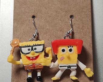 SpongeBob Karate Kicking Jelly Fish Catching Earrings