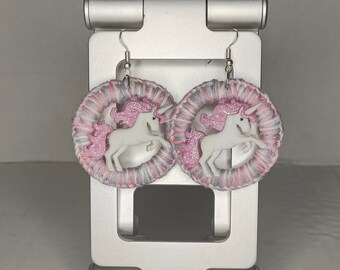 Embordered Unicorn Hoop Earrings