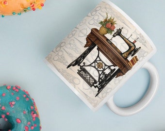 Vintage Sewing Machine Mug, Antique Sewing Machine Mug, 11 oz Mug, 15oz Mug, 20 oz Mug