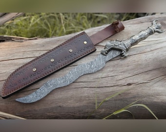 Custom Hand Forged Damascus Steel Flamberge Dragon Sword || Gift For Him || Gift For Her || Vikings Sword || Wedding Gifts