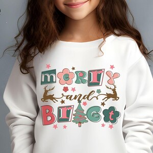 Mery & Bright Youth Christmas Sweatshirt, Kids Xmas Shirt, Retro Christmas Sweater, Xmas Gift, Christmas Shirt for Kids, Girls Youth Xmas