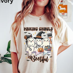 Cosmetology Ghost Halloween Shirt, MUA Shirt, Hairstylist Tshirt, Hairdresser Halloween Shirt, Hairstylist Beautician, Future Cosmetologist
