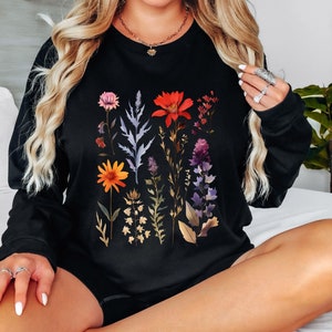 Pressed Wildflower Boho Long Sleeve Shirt, Boho, Wildflowers Shirt, Cottagecore Shirt, Flowers Shirt, Floral Shirt