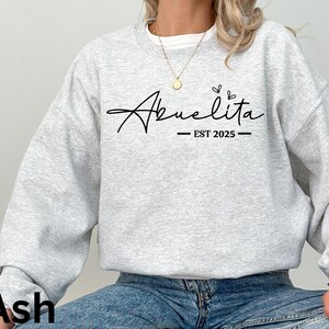 Sweatshirt Abuelita EST 2025, Abuelita-cadeau, Abuelita-shirt, Moederdag, Spaanse oma, zwangerschapsaankondiging, nieuw Abuela-cadeau