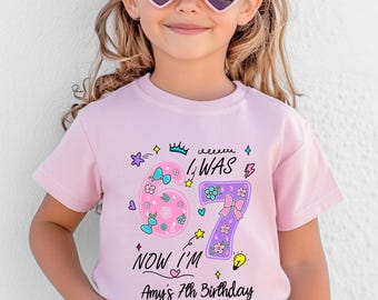 7th Birthday Kids Custom Shirt, I Was 6 Now I'm 7 Bday Youth Top, 6 7 Meme Bday Gift for Girls, Seven-Year-Old Birthday Party Outfit