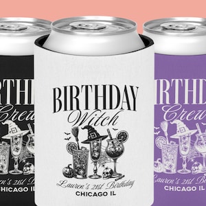 Halloween Birthday Custom Can Cooler, Birthday Witch Drink Can Sleeve, Fall Bday Party Favors, 21st, 30th, 40th 50th 60th, Drink Holder