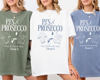 Pj's and Prosecco Custom Bachelorette Party Shirt, Girls Gone Mild, Bridesmaids Slumber Party, Bach Spa Weekend, Sleepover Bridal Party