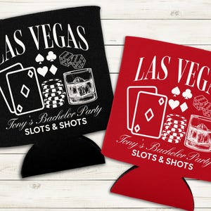 Las Vegas Bachelor Party Can Coolers, Casino Party Favor, Vegas Can Sleeve Cooler, Drink Beer Can Holder, Personalized Groomsman Party Favor