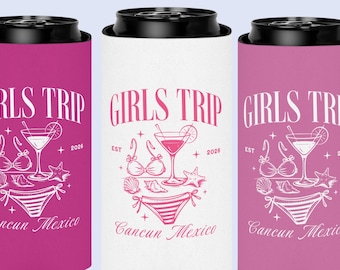 Girls Trip Beach Custom Can Cooler, Besties Travel Drink Can Sleeve, Cruise Vacation, Bachelorette Party Favors, Girls Weekend Drink Holder