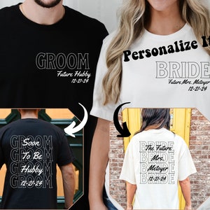 Custom Bride & Groom Shirt, Personalized Wedding Date Last Name Shirt, Bride Personalized Shirt, Engagement Gift, Future Mrs, Shower Gift