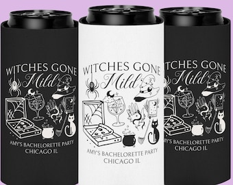 Enfriadores de latas de despedida de soltera, Despedida de soltera de Halloween, Novia bruja espeluznante, El aquelarre, Recuerdos para despedida de soltera, Funda para bebida para recuerdo de despedida de soltera