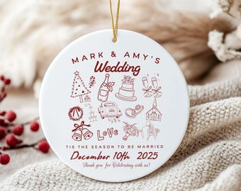 Kerst bruiloft gunst ornamenten, kerst ornamenten voor gasten, gepersonaliseerd ornament, aangepaste trouwbedankjes, gast aandenken, vakantie decor