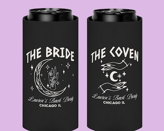 Enfriadores de latas para despedida de soltera, despedida de soltera de Halloween, novia celestial bohemia, El aquelarre, regalos para despedida de soltera, funda para bebida, regalo para despedida de soltera