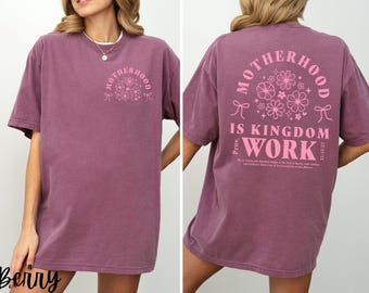 Motherhood Christian Bible Verse Pink Bow Coquette Shirt, Floral Mom Mother's Day Gift, Christian Balletcore, Women's Christian Mama Tee
