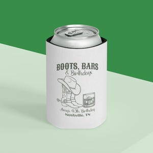 Nashville Birthday Personalized Slim Can Cooler, Country Party Favor, Western Party Theme,  Bday Can Holder, Cowgirl Custom Drink Sleeve