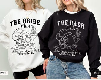 Custom vrijgezellensweatshirts van Western Nashville. Country Bach-feest, cowgirl-bruidsfeest, gepersonaliseerde bruidsmeisjes cadeaus met ronde hals