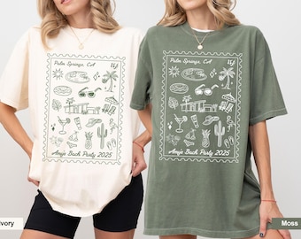 Palm Springs Stamp Comfort Colors Shirt, Birthday Vacation Girls Trip, Bachelorette Party Bridesmaids Personalized Gift, Custom Travel Tops