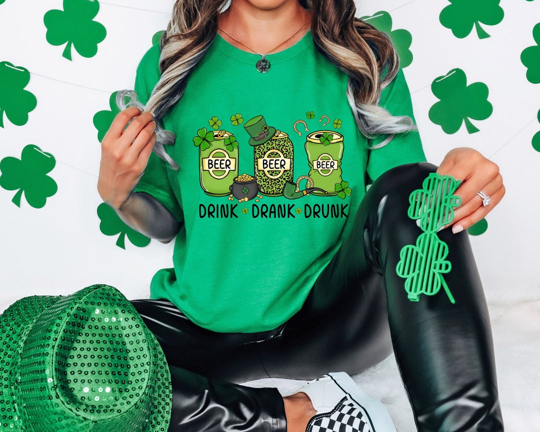 Anbech St. Patrick's Day Funny Drinking & Lucky Tee - Women's V-Neck Green T-Shirt, Size L - View #3