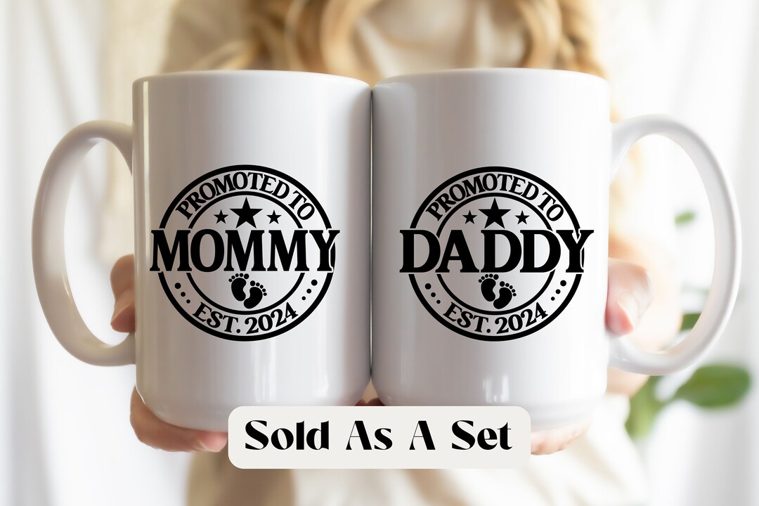 Promoted to Mom and Dad Mug Set, New Mom and Dad Est 2024 Mug Set, Pregnancy Announcement Mugs