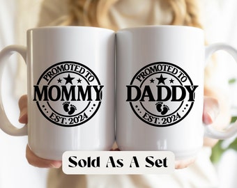 Gepromoveerd tot mokset mama en papa, nieuwe mokset mama en papa Est 2024, mokken zwangerschapsaankondiging, cadeau-idee nieuwe ouders, mama en papa als cadeau