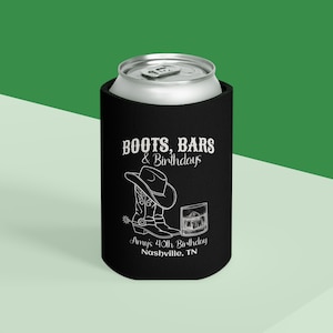 Nashville Birthday Personalized Slim Can Cooler, Country Party Favor, Western Party Theme,  Bday Can Holder, Cowgirl Custom Drink Sleeve