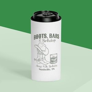 Nashville Birthday Personalized Slim Can Cooler, Country Party Favor, Western Party Theme,  Bday Can Holder, Cowgirl Custom Drink Sleeve