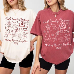 Family Christmas Doodle Custom Shirt, Matching Christmas Party Tee, Personalized Name Christmas Gift, Cousins Family Trip, Xmas Crew Tshirt