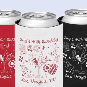 Las Vegas Geburtstags-Show-Girl-Dosenkühler, Vegas Girls Bday Trip, 21. 30. 40. 50., Kasino-Party, Vegas Dosen-Ärmelkühler, Partygeschenke