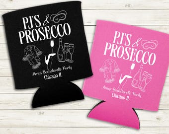 PJ's und Prosecco-Dosenkühler, Pyjama-Gastgeschenk, Bachelorette Pyjama-Party-Dosenhülle, Bday-Party, Mädchennacht im Dosenhalter, Sleep Over