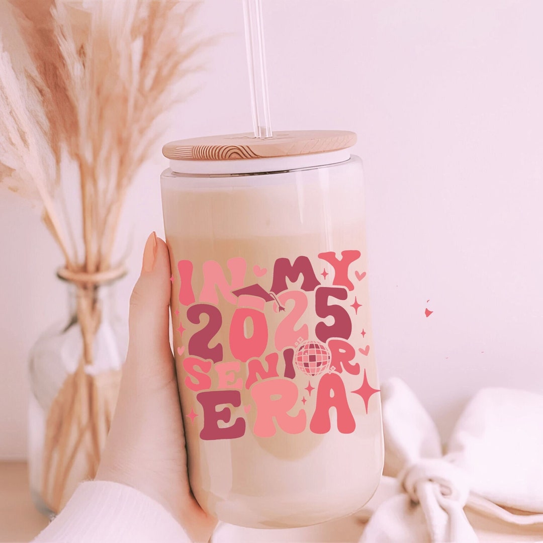 Personalized in My 2025 Senior Era Glass Tumbler, Senior 2025 Gift, High School Gift, Class of