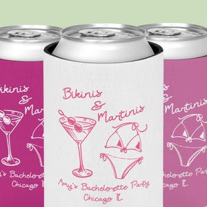 Porta lattine per bikini e Martini, custodia personalizzata per lattine, compleanno a base di Martini, bomboniere per addio al nubilato con cocktail, bomboniere per compleanni