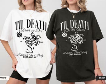 Til Death Do Us Party Bachelorette Shirts, Bride Or Die, Halloween Bach Party, Spooky Bridesmaid Gifts, Gothic Bride Skeleton Tee, Emo Bach