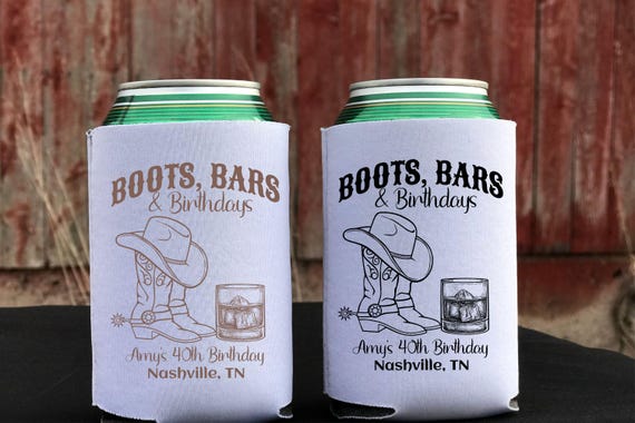 Nashville Birthday Personalized Can Cooler, Country Party Favor, Western Party Theme,  Bday Can Holder, Cowgirl Custom Drink Sleeve