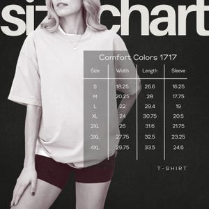 May include: Size chart for a t-shirt with measurements in inches for width, length, and sleeve length. Sizes include S, M, L, XL, 2XL, 3XL, and 4XL.