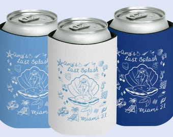 Last Splash Personalized Mermaid Bachelorette Can Coolers, Bachelorette Drink Can Sleeves, Beach Bachelorette Party Favors, Bach Can Holder