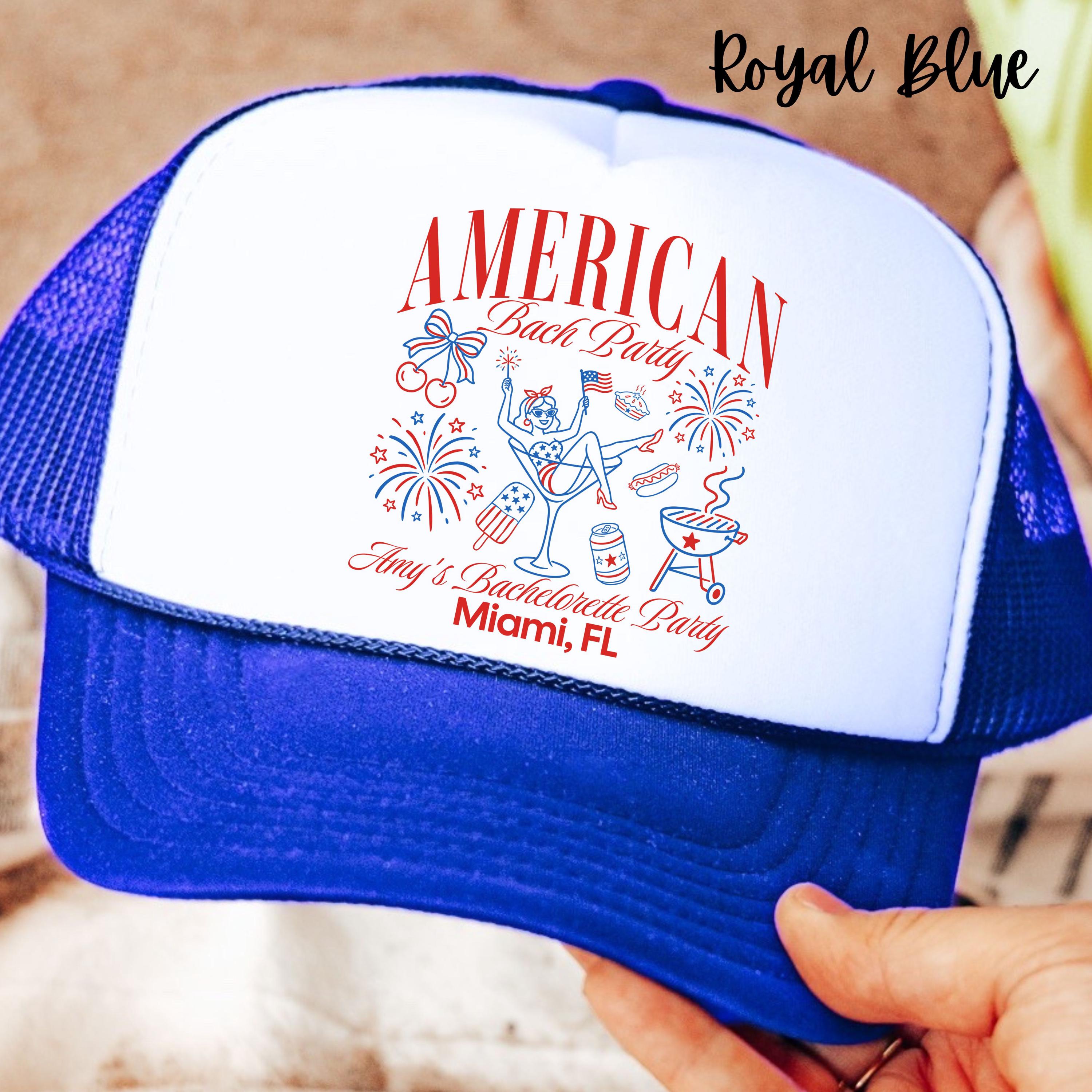 White Trucker Hat with Blue Embroidery - Bachelorette Party Accessory Bachelorette Hats | Custom Trucker Hat | KenzKustomz main image 3