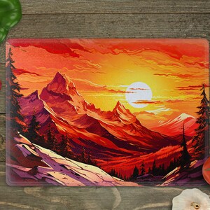 Sunset Cutting Board PNG Sublimation Design Template Digital Download. Mountains Cutting Board