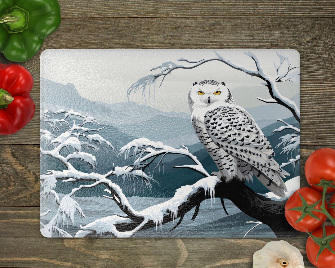 Snow Owl Cutting Board PNG Sublimation Design Template Digital Download