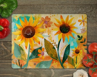 Sunflower Cutting Board Sublimation Designs Download,Kitchen Sublimation PNG, Chopping Board Sublimation, Floral Cutting Board Design.