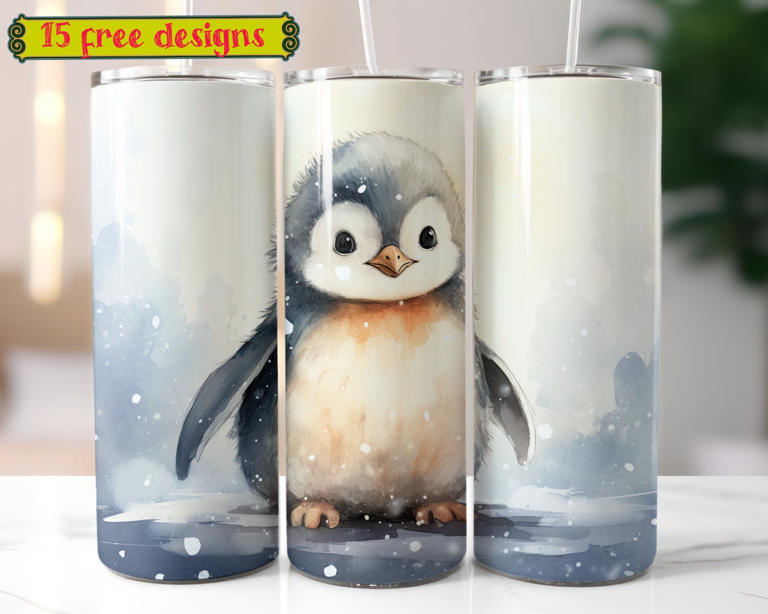 RNFENQS Cute Penguin Skinny Tumblers with Lids and Straws